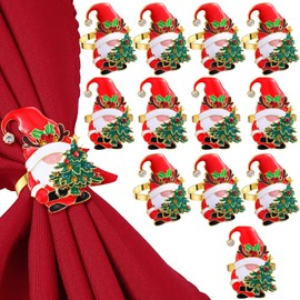 12 Pcs Merry Christmas Napkin Rings Gnome Napkin Holders Gold and Red Alloy Rhinestone Metal Xmas Letter Napkin Rings for Christmas Dinner Home Table Settings Kitchen Decorations (Gnome)