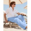QOSOQ Men's Casual Linen Pants Drawstring Waist Button Lightweight Trousers