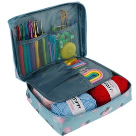 59pcs Crochet Kit for Beginners Adults, Crochet Kits Include Yarn, Ergonomic Crochet Hooks 2.0-6.0 mm, Lace Steel Needles 0.6-1.9 mm and Case, Crochet Starter Kit for Beginners Kids (Blue)