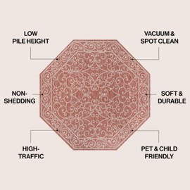JONATHAN Y SMB106B-5TGN Charleston Vintage Filigree Textured Weave Red/Beige 5' Octagon Indoor/Outdoor Area Rug, Non-Shedding, Stain Resistant,Fade Resistant, Easy-Cleaning for Backyard Patio, Porch