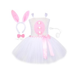 Faltern Bunny Costume Kids White Bunny Tutu Dress Easter Bunny Rabbit Costume Tutu Outfit Skirt Headband Tail for Girls