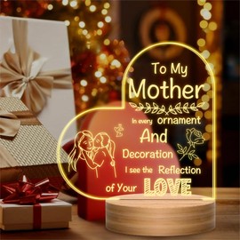Mom Night Light - Mother's Day Night Light Gift from Daughter Son, Engraved Night Light, Birthday Gift for Mom, Christmas Thanksgiving Gift, Acrylic Heart - Home Decor Night Lights