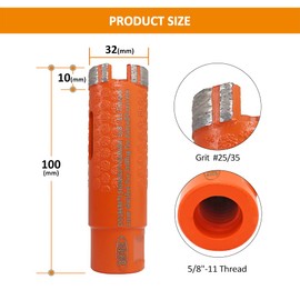 BGTEC Diamond Core Drill Bit,32mm 1-1/4" Granite Laser Welded Hole Saw with 5/8-11 Thread for Marble Concrete with Vacuum Brazed Outside and Inside Protection