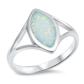 White Simulated Opal Large Unique Filigree Ring .925 Sterling Silver Band Size 10