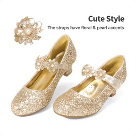 DREAM PAIRS Girls' Mary Jane Strap Flat Shoes, Ballerinas, Princess Shoes, Flat School Shoes, Gold Glitter