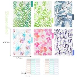 Framendino, 12 Pack Binder Index Dividers A5 Plastic Insertable Binder Index Page Tab Floral Binder Dividers with Stickers for 6 Rings Notebooks Diary Journal Planner
