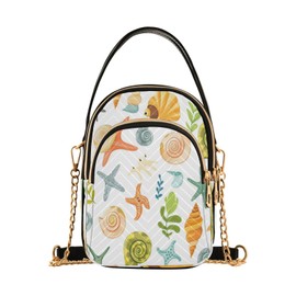 Quilted Crossbody Bags for Women,Colorful Seashell and Waterweed Leaf Women's Crossbody Handbags Small Travel Purses Phone Bag