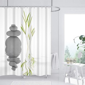 Shower Curtain Bamboo, Uiiooazy Shower Curtain, Green Leaves, Tree, Plants, Zen Shower Curtain, Anti Mould, Waterproof Polyester Fabric, Washable, Opaque Bathroom Curtain with 12 Hooks, for Bathroom,