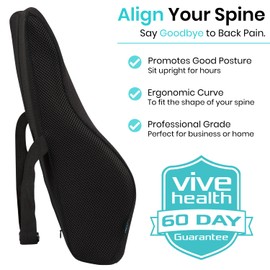 Vive Full Lumbar Pillow - Memory Foam Contour Support Cushion for Lower Back Pain - Muscle Strain, Sciatica, Arthritis, Osteoporosis, Scoliosis, Kyphosis, Bulging or Herniated Disc - Improve Posture