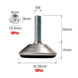 XNJIHWA Pack of 10 Adjusting Screws M8 x 29 x 40 mm Adjustable Foot Height Adjustable Furniture Feet with Drive-in Nuts Metal Plate for Furniture Sofa Table Chair Legs