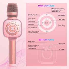 bopmen Star10 Wireless Bluetooth 5.2 Karaoke Microphone for Singing, 4-in-1 Karaoke Machine Portable Handheld Mic Speaker with Disco Light for Car Travel Home Party, Gifts for Adults and Kids