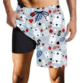 Fodyle Men's Swim Trunks Lined Quick Poker Dry Beach Shorts with Zipper Pockets Fashion Men's Swim Shorts Medium