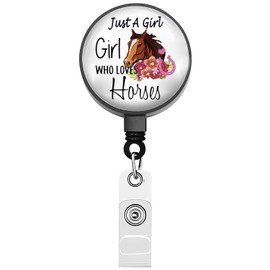 BEKECH Horse Lover Retractable Badge Holder Just A Who Loves Horses Badge Reel Horse Racing Riding Gift Badge Clip (Just A Who Loves Horses)