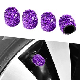 Kewucn Bling Car Tire Valve Stem Caps, 4 Pack Handmade Sparkling Crystal Rhinestone Stem Covers, Dustproof Wheel Tire Valve Caps, Universal Accessories for Car Truck Motorcycle Bike (Purple)