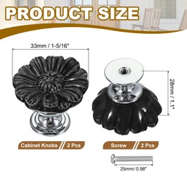 PATIKIL Vintage Floral Knobs 1-5/16", 2 Pcs Ceramic Round Drawer Knobs Dresser Knobs Door Hardware Pull Handles with Screw for Kitchen Bathroom Cupboard Wardrobe, Black