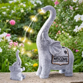 RM ROOMERS Elephant Solar Garden Lights, 2 PCS Elephant Decor for Home, Outdoor Figurine Lights for Yard Decorations, Resin Animal Statues for Patio, Lawn, Balcony Decor, Birthday Gifts for Women