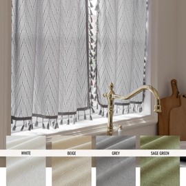 VOILYBIRD Kitchen Window Curtains Over Sink 24 Inch Length Boho Tassel Tiers Cafe Curtains Zigzag Design, 2 Panels, Grey
