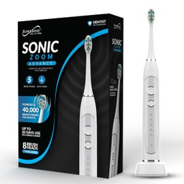 Supersonic TB-5100 Sonic Zoom Advanced Whitening Electric Toothbrush | 40,000 VPM | Wireless Charging | 5 Cleaning Modes | 8 Brush Heads | Auto Timer | Travel Case | White
