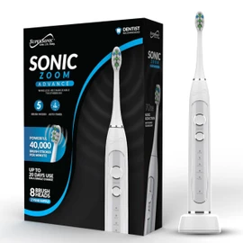 Supersonic TB-5100 Sonic Zoom Advanced Whitening Electric Toothbrush | 40,000 VPM | Wireless Charging | 5 Cleaning Modes | 8 Brush Heads | Auto Timer | Travel Case | White