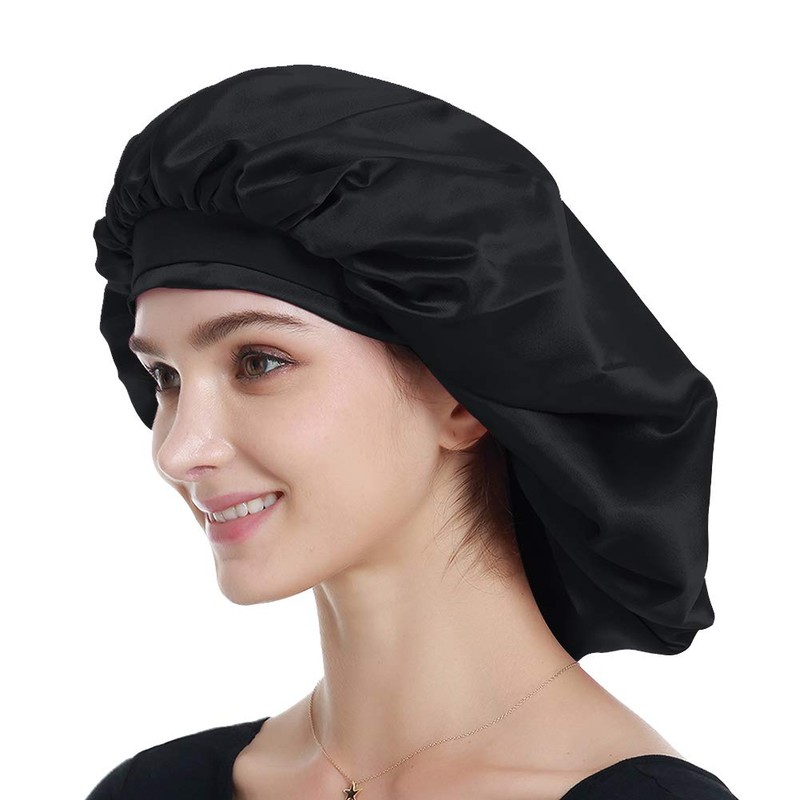 Alnorm Satin Bonnet for Natural Hair Curly Hair Braids Black