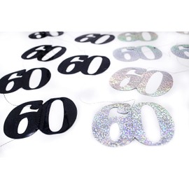 SHATCHI Age Hanging String 13th-90th Glitz Anniversary Birthday Metallic Shiny Foil Banner Party Door Wall Decorations Pack of 6, Black and Silver