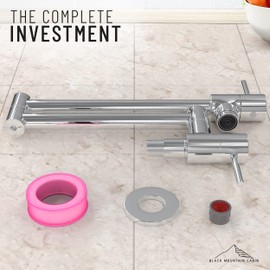 Black Mountain Cabin Pot Filler Faucet - Commercial Foldable Chrome Kitchen Faucet with Brass Base, NO Leak Wall Mount, Foldable Arms with Anti-Corrosion Single Hole Two Handles