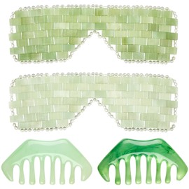 Hercicy 4 Pcs Jade Eye Mask and Hair Comb Set Green Jade Stone Eye Mask White Jade Facial Cooling Mask Guasha Scalp Comb Facial Massage Tool for Relax Alleviate Puffiness Esthetician Supplies
