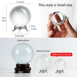 QFkris 80mm Clear Crystal Ball with Stand for Fortune Teller Divination Crystal Sphere for Magic, 3.1inch Decorative Ball for Lensball Photography, Feng Shui