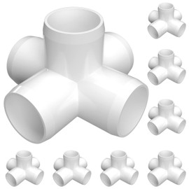 FORMUFIT 3/4" 5-Way Cross Furniture Grade PVC Fitting in White, Made in USA, UV-Resistant, Impact-Proof, 1.050" Actual Socket Diameter (Pack of 8) - F0345WC-WH-8