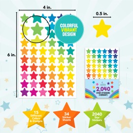 Decorably 2,040 Vibrant Star Stickers for Kids Reward Chart - 34 Colorful Star Sticker Sheets for Kids Reward Chart, Classroom Activities, Positive Reinforcement, Arts & Crafts, Scrapbooking