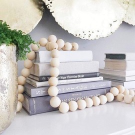 EasyBravo 31.8 inch Wood Bead Garland with Tassels, Rustic Farmhouse Beads Wall Hanging Prayer Beads