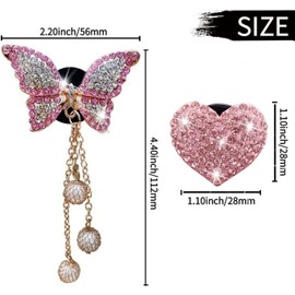 4 Pcs Pink Heart and Butterfly Pandent Air Vent Clips, Bling Heart Air Fresheners Vents Clips Diamond Car Interior Decor Bling Cute Car Accessories + Sunflower Mask Hook