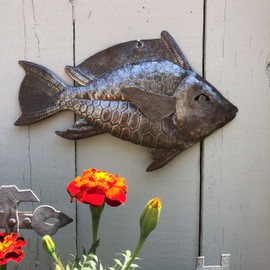 Nautical Metal Fish Wall Art, Wall Hanging, Haitian Beach Themed Global Home Decor, Whimsical, Catch of the Day, 11 In. x 7 In.(Catch Fish)