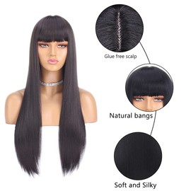 Xtrend 26 Inches Long Dark Brown Straight with Fringe for Women Girls Cosplay Costume Daily Use Synthetic Wig with Fringe