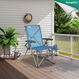 SUNNYFEEL Ergonomic High Back Camp Chair - 500lbs Heavy Duty Folding Chair, UV-Resistant Portable Camp Chair with Hard Armrests, Cup Holder＆ Bag for Outdoor, Basebal, Travel, Sports, Hiking, Fishing