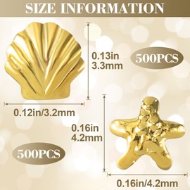 Pndeyo 2 Pack Gold Starfish Seashell Nail Charms for Women, Beach Ocean Theme Nail Art Decal, 3D Metal Mini Summer Nail Gems Jewelry Decoration Supplies for Manicure DIY Nail Embellishments