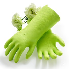 Vgo... 1 Pair Household Cleaning Gloves Infused with Rresh Rich Aromas, Lined Dishwashing Gloves,Long Sleeves Kitchen Gloves, Bathroom Cleaning, Gardening, Pet Care(Light Green,Size XL,TP1117)