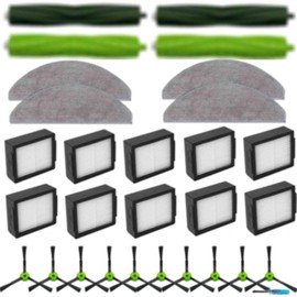2 Set of Roller Brush & 10 Filters & 4 Mop Pads & 10 Side Brushes Replacement Parts Accessories Compatible with iRobot Roomba Combo i3+ i5+ j5+ Robot Vacuum Cleaner