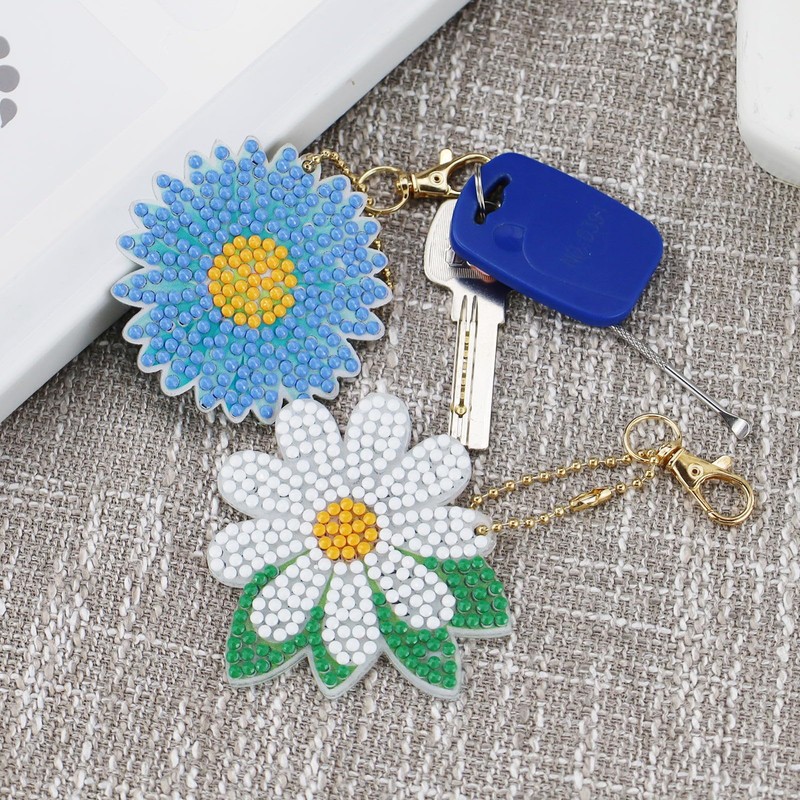 12 Pcs Diamond Art Painting Keychain Double Sided,Flower Art Full