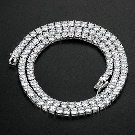 MDFUN Classic Tennis Necklace for Women Men 18K White Gold Plated 4.0mm Round Cut Cubic Zirconia Tennis Chain, Hypoallergenic, 18 inch