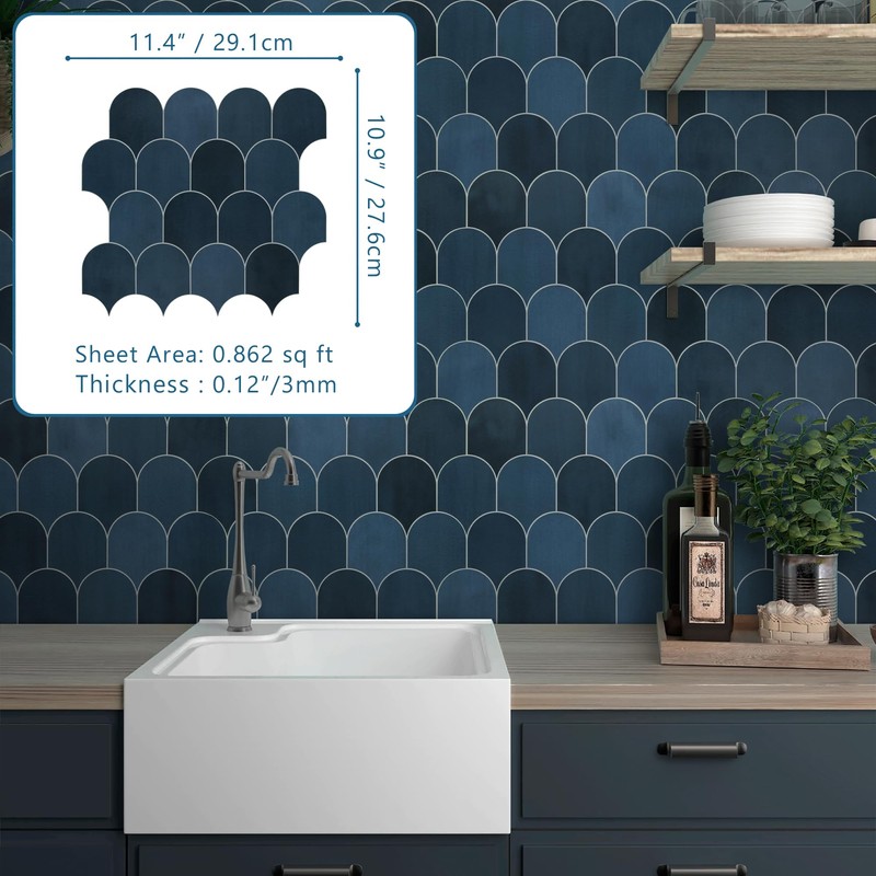 SUNWINGS 10-Sheet Fish Scale Peel and Stick Backsplash Tile, 11.4''