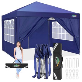 COBIZI 10x10 Pop up Canopy Tent Protable Canopy Tent with 4 Sidewalls Waterproof Commercial Instant Shelter for Parties, Wedding, Courtyard with Carry Bag(10x10FT with 4 Sides, Navy Blue)