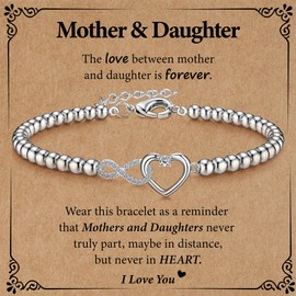 Milacolato Infinity Silver Bracelet for Women Pearl Bracelet, Bracelet, Bracelets, Heart, Beads, Mother, Daughter, Gift School Child, Bracelet Gift Jewellery for Mum, Copper