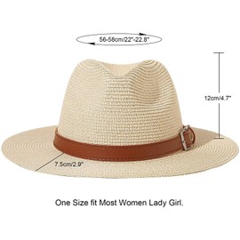 DRESHOW Women Straw Panama Hat Fedora Beach Sun Hat Wide Brim Straw Roll up Hat UPF 50+