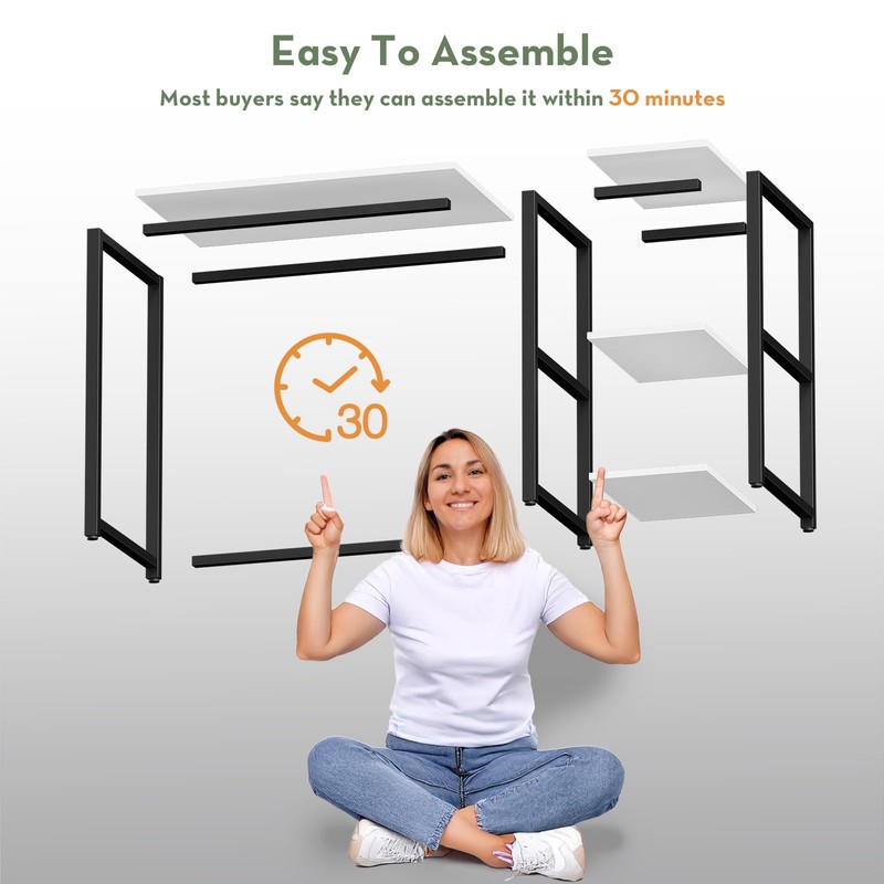 SINPAID 40IN Computer Desk with Shelves, Cream White Sturdy Small