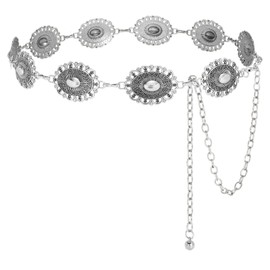 VONMELLI Women's Concho Chain Belt Western Cowgirl Waist Belt Turquoise Metal Chain Belt for Dress, silver