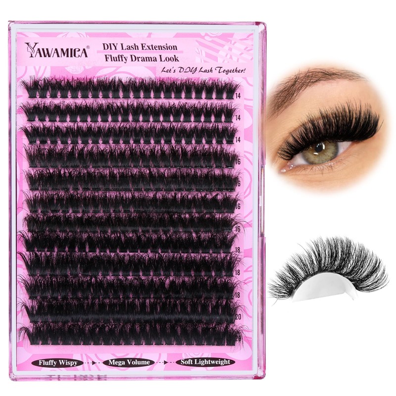 Yawamica Fluffy Lash Clusters Thick 200D Volume Eyelash Clusters 14-20mm