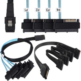 Xiatiaosann Mini SAS to SAS Cable, 36 Pin SFF-8087 Host to SAS SFF8087 to SFF-8482 Connector 4 x SAS 29 Pin with SATA Power Cable (50cm/1.64FT) with SATA Power Splitter Cable (50cm/1.64FT)