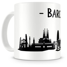 Samunshi® Barcelona Skyline Coffee Cup / Tea Cup Height 95 mm / D 82 mm White
