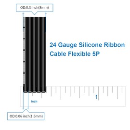 BNTECHGO 24 Gauge Silicone Ribbon Cable Flexible 5P Black 3 ft Flat Cable 24 AWG Stranded Tinned Copper Wire